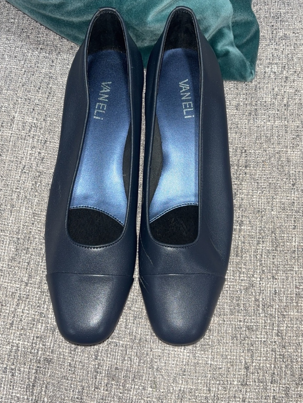 Vaneli Navy Leather Square-Toe Flats